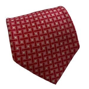 Bijoux Terner Red Pink White Cross Hatch Geometric Pattern Silk Tie